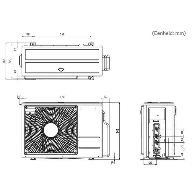 LG Multi split airco MU2R15-0909 R32 2x2,5 kW set - Afmetingen