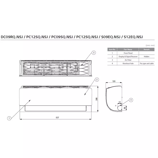 LG Multi split airco MU2R17-0912 R32 1x2,5 kW + 1x3,5 kW set - Afmetingen