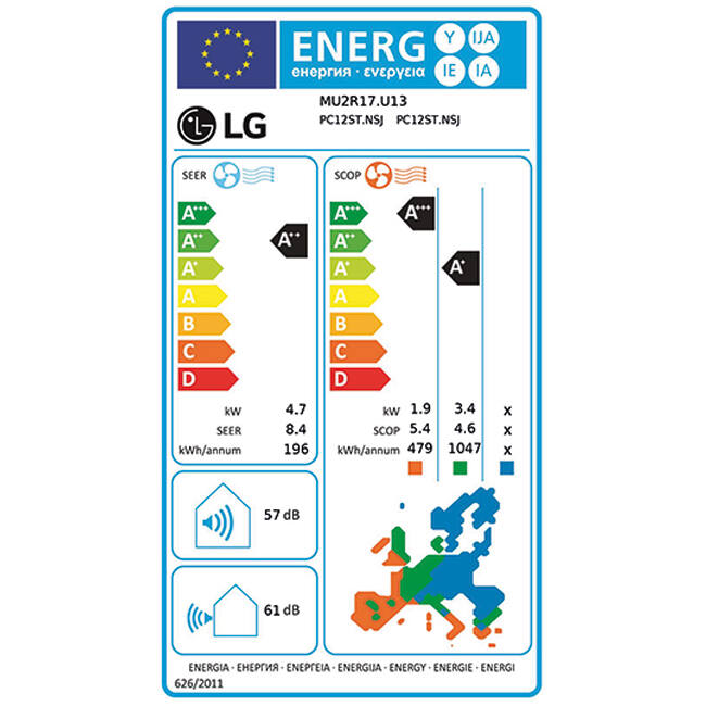 LG Multi split airco MU2R17-1212 R32 2x3,5 kW set - Energielabel