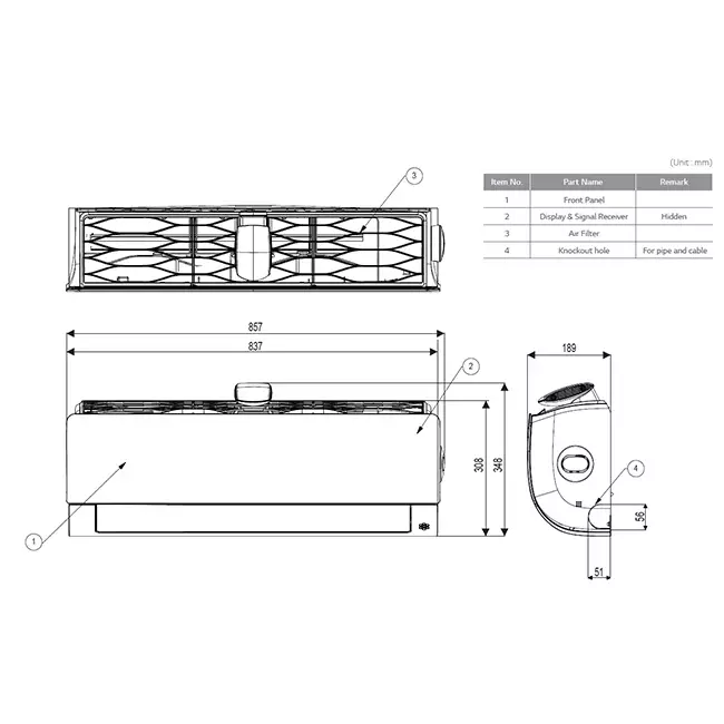 LG Air Purifying Inverter airco R32 2,5 kW set - Afmetingen
