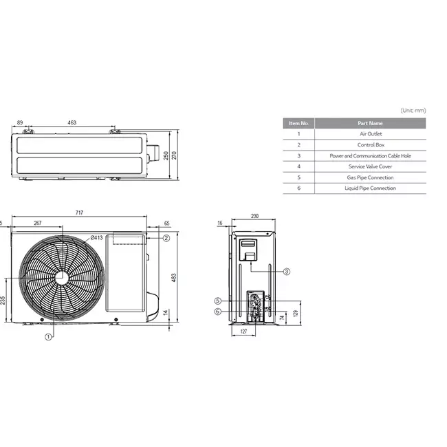 LG Air Purifying Inverter airco R32 2,5 kW set - Afmetingen