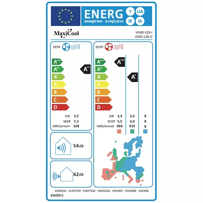 Maxicool Inverter Console airco R32 3,5 kW set - Energielabel