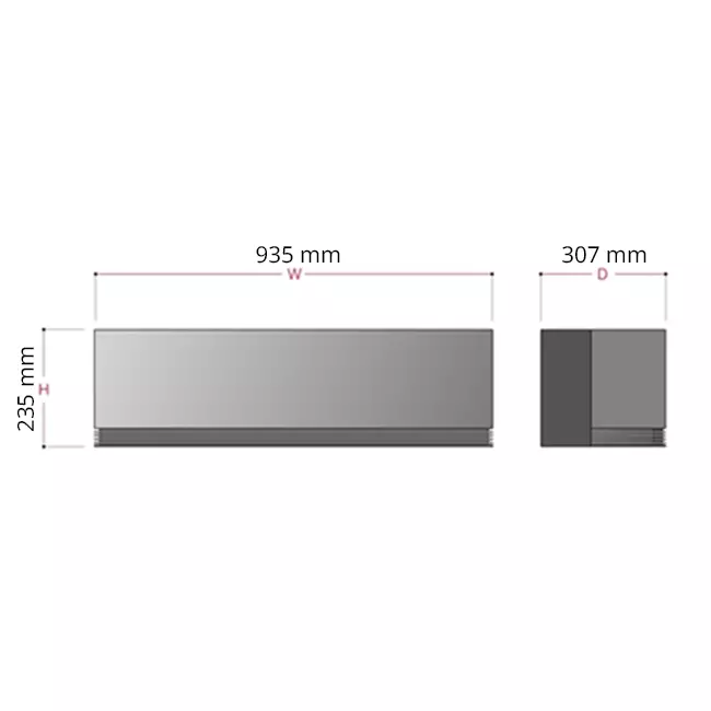 LG ARTCOOL AI AIR Mirror airco R32 3,5 kW Dual Inverter Set - Afmetingen