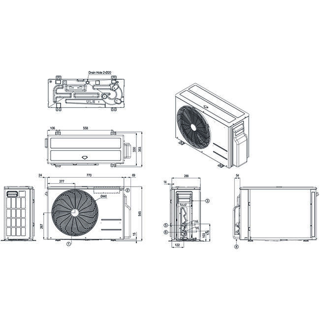 LG ARTCOOL AI AIR Mirror airco R32 5,0 kW Dual Inverter Set - Afmetingen