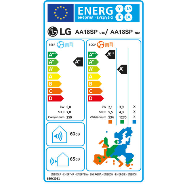 LG ARTCOOL AI AIR Mirror airco R32 5,0 kW Dual Inverter Set - Energielabel